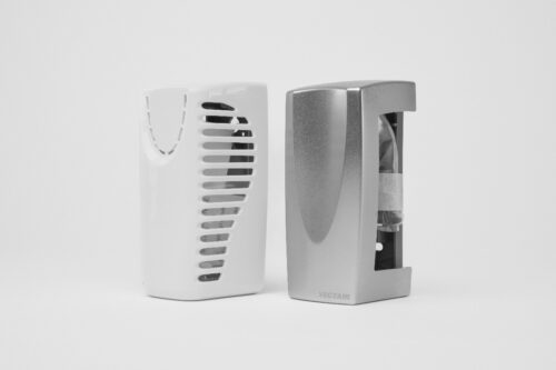 2 V-Air Fresheners, one is white, one is chrome.